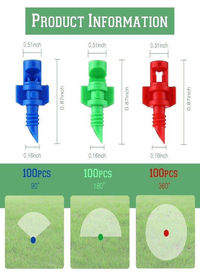 Tujoe 300 Pcs Misting Nozzle Sprayer 90/180/360 Degree Atomizing Micro Sprinklers Drip Ring Irrigation Emitters Sprinkler Nozzle Refraction Drip Emitters for Garden Agriculture Lawn - Image 2